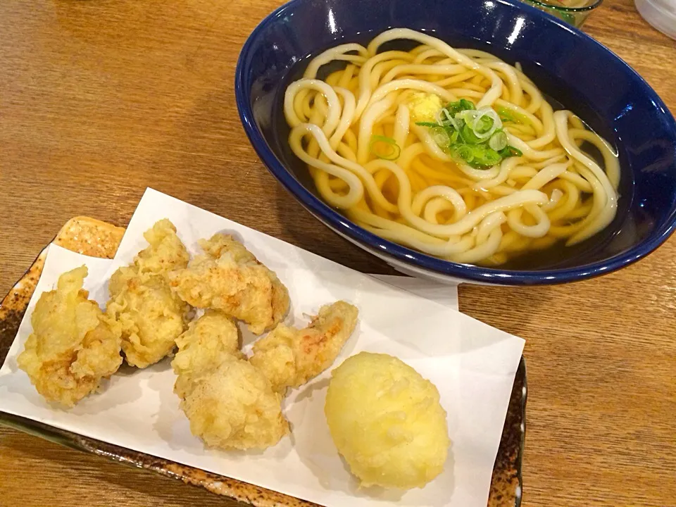 慎 釜かけうどん かしわ天と半熟玉子天トッピング|カガヤさん