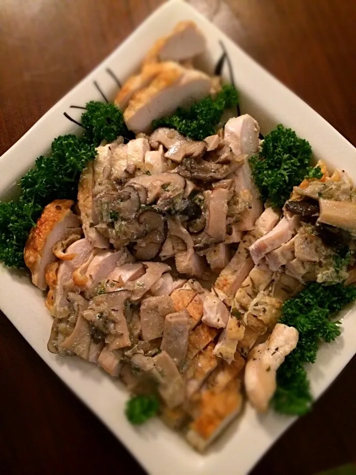 Grilled chicken breast with Mushrooms and a touch of Sake kasu sauce;)|aястасияさん