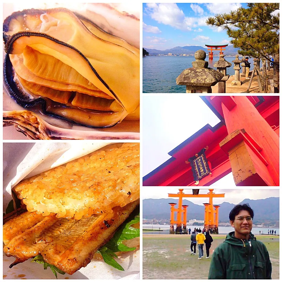 Snapdishの料理写真:旅飯『牡蠣のせいろ蒸し』『アナゴバーガー』〜広島〜|ち〜おんさん