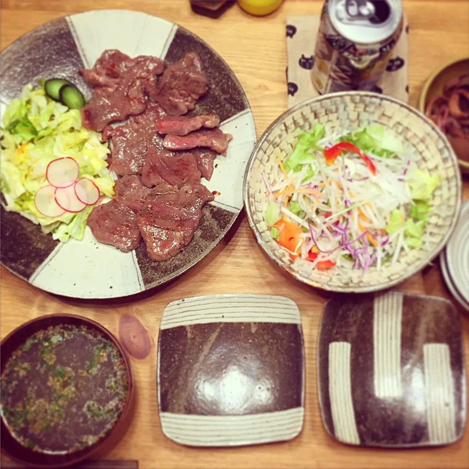 おうちご飯だけど、手料理かなぁ〜💦な、晩御飯 厚焼き牛タン定食風😊|シーチキンさん