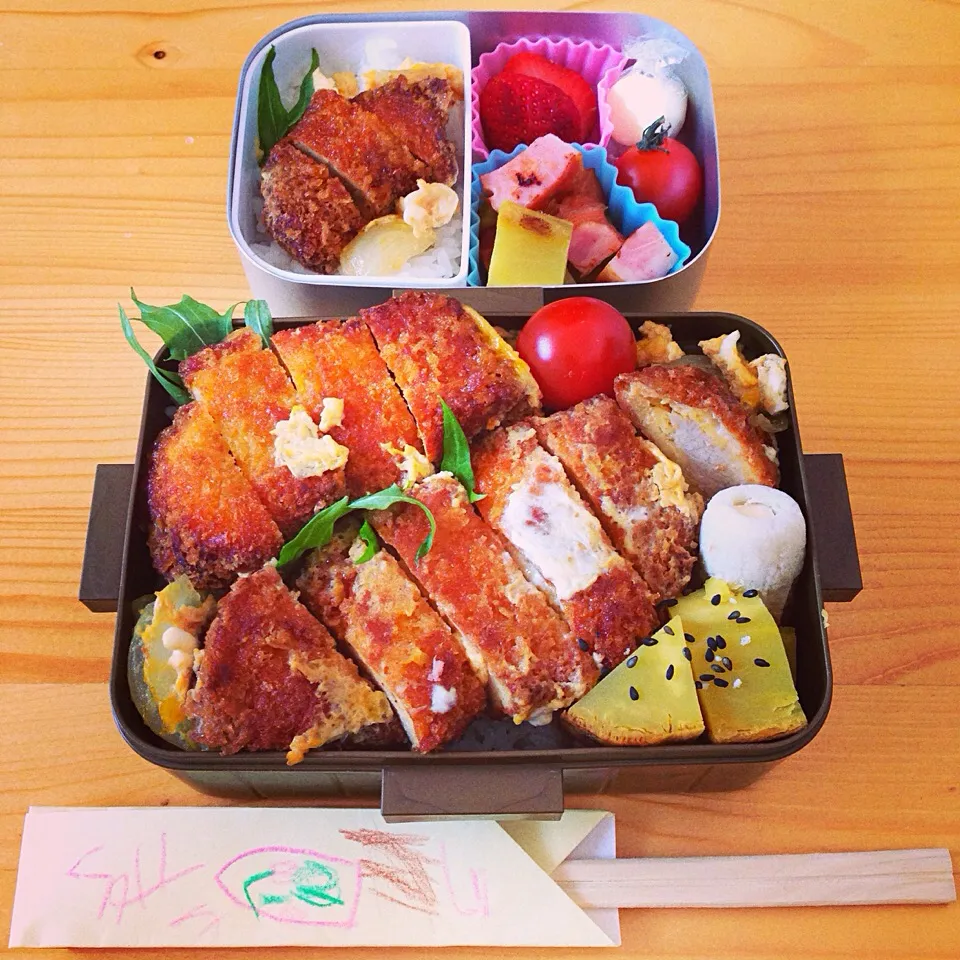 Snapdishの料理写真:3.23カツとじ丼弁当|まゆさん