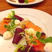 Snapdishの料理写真:Salmon gravlax, pickled beets, creme fraught, cress|Kate McGettiganさん