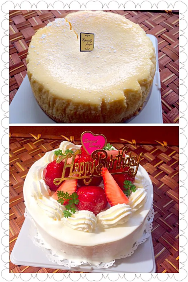 Snapdishの料理写真:Baked Cheese Cake✨ﾍﾞｲｸﾄﾞﾁｰｽﾞｹｰｷ&Birthday short cake🎂ﾊﾞｰｽﾃﾞｰｼｮｰﾄｹｰｷ|🌈Ami🍻さん