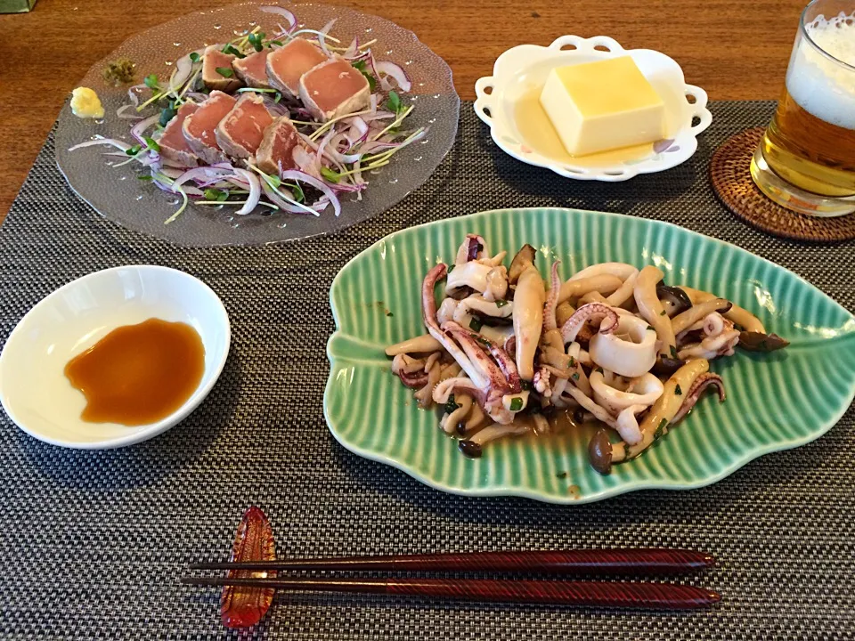 ビントロ藁焼き イカとしめじの麺つゆ炒め たまご豆腐|𓇼 Ⓢ Ⓗ Ⓘ Ⓝ Ⓞ Ⓑ Ⓤ 𓇼さん