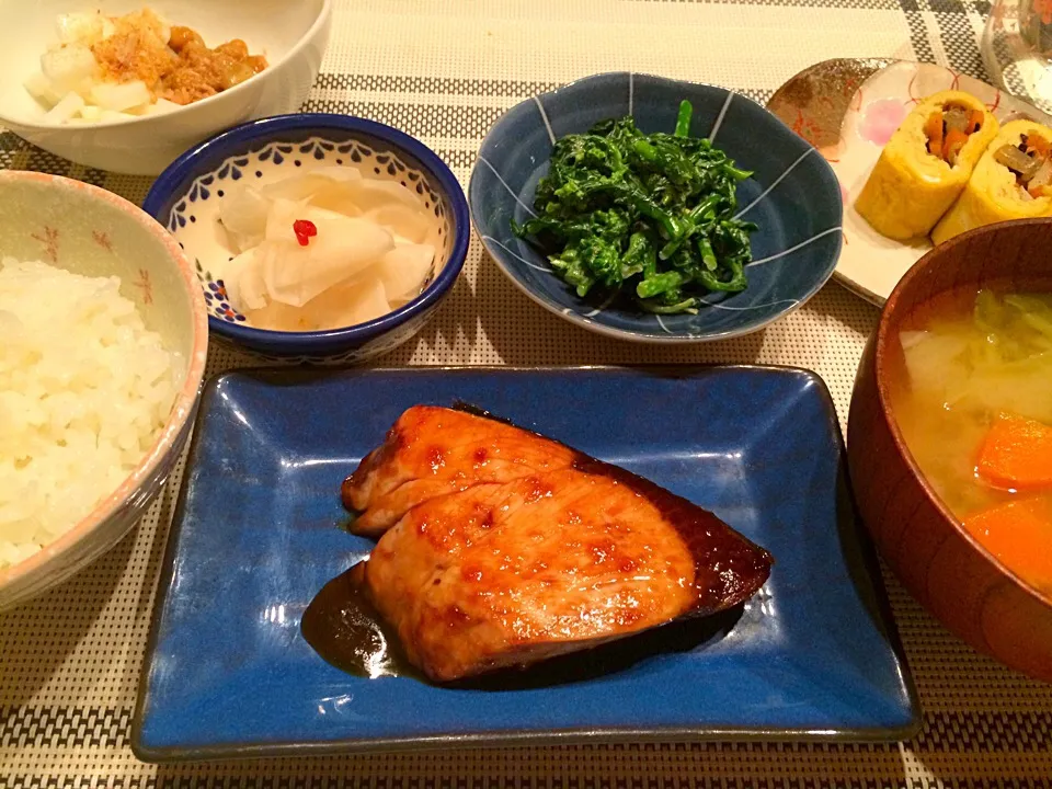 ぶりの照り焼き♡お初ののらぼう菜等の和食夕飯～(•ө•)♡|airi-nさん