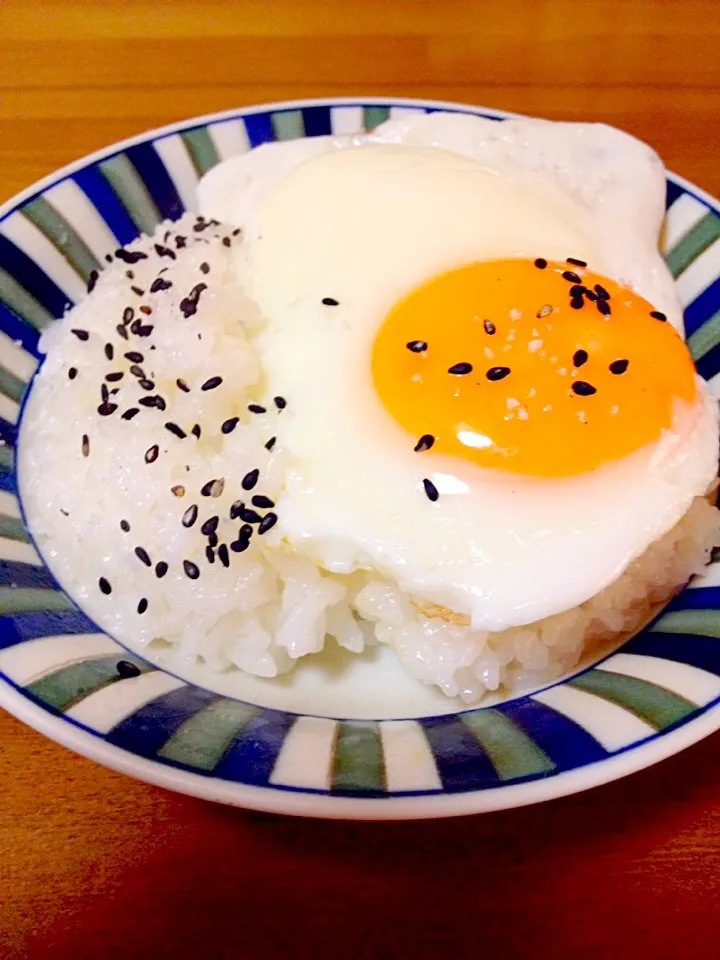 Snapdishの料理写真:目玉焼きのせ🍳ごま塩ご飯🍚|まいりさん