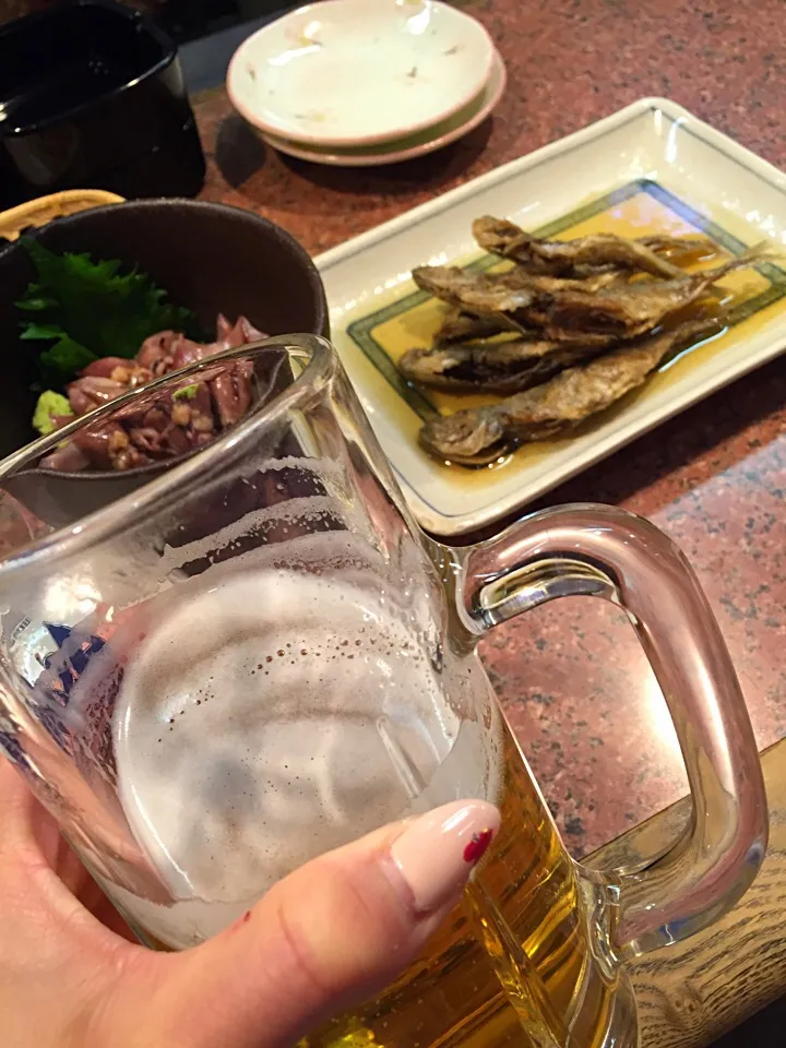 Snapdishの料理写真:ビールと小アジのから揚げ！|Tomomi Booさん