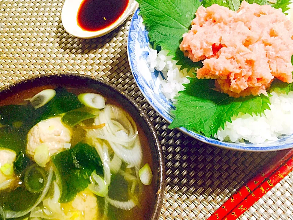 ネギとろ団子スープ、ネギとろ丼の夕ご飯|atsukoさん