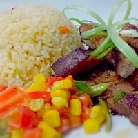 grilled liempo with devil's rice #theroofdeckmusicbarandrestaurant|Jhave Oyaさん