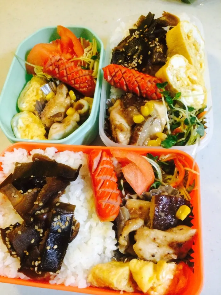 Snapdishの料理写真:三人のお弁当。|りんさん