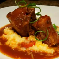 Coda alla Vaccinara, or oxtail stew, with creamy parmesan polenta,  finished with a reduction of the jus. .deep flavor,  SO good!|Stacy Dowさん