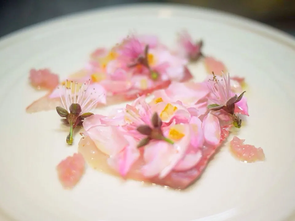 鯛のカルパッチョ 桃の花添え|和洋片山さん