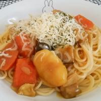 残り物のカレーでパスタ