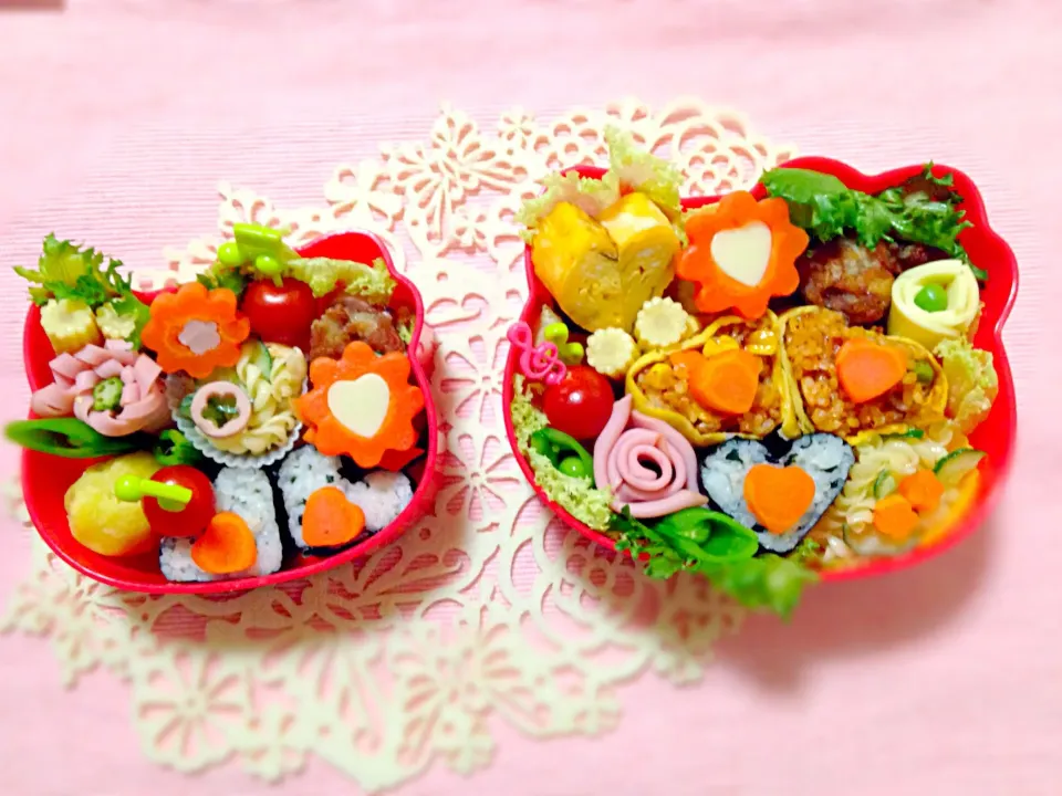 Snapdishの料理写真:子供達の好きなハートとお花弁当|あい♡まりさん