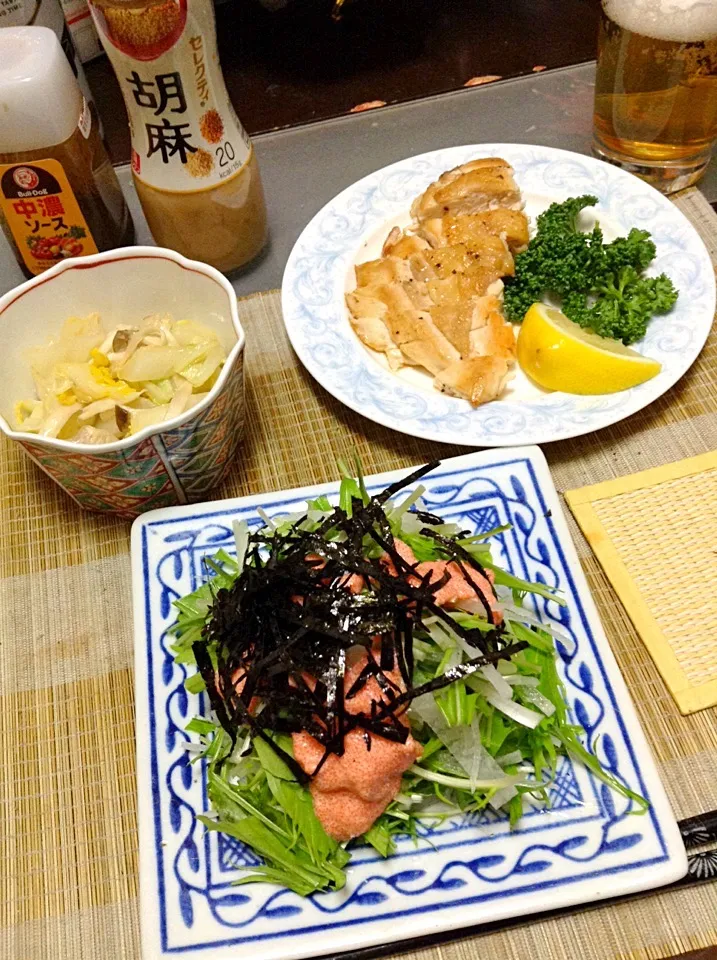 水菜サラダ＆鶏肉のソテー＆白菜サラダ|まぐろさん