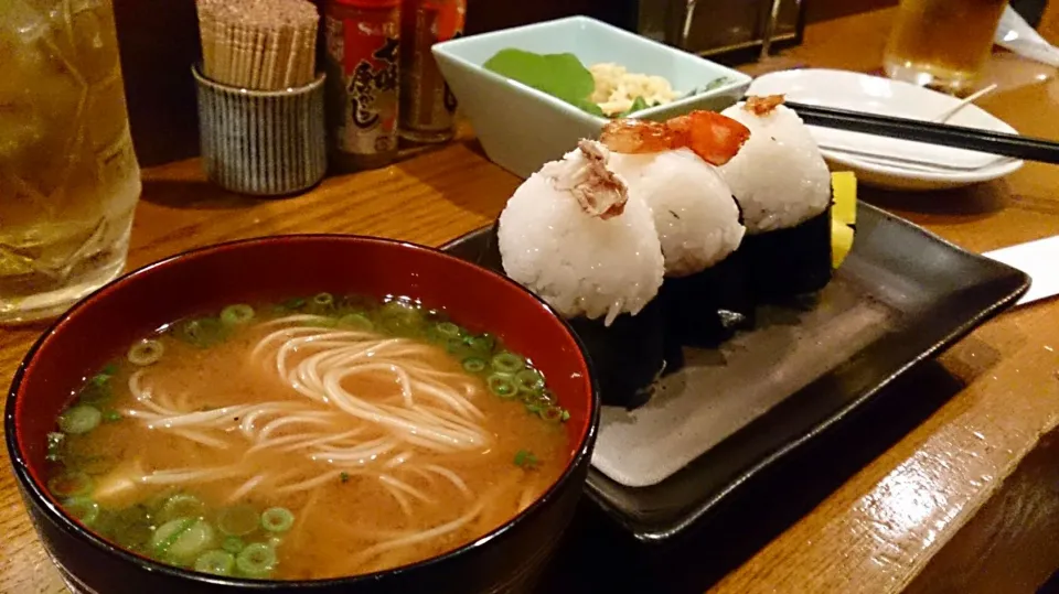 〆はおむすび村で、塩さば＆天むす＆うなぎ＆そうめんの味噌汁！！美味しく頂きました♪|aaotaさん