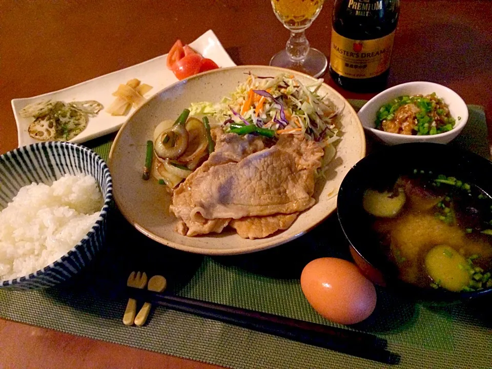 Midnight Ginger pork saute Plate🍴真夜中の幻霜豚の生姜焼き定食|🌈Ami🍻さん