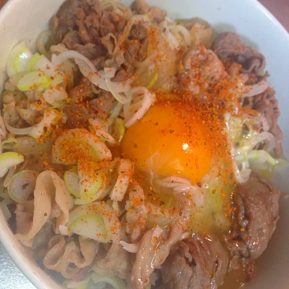 Snapdishの料理写真:牛豚ネギ玉丼|ゆりえさん