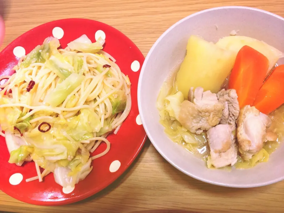 春キャベツのペペロンチーノとチキンポトフ🐓|すずさん