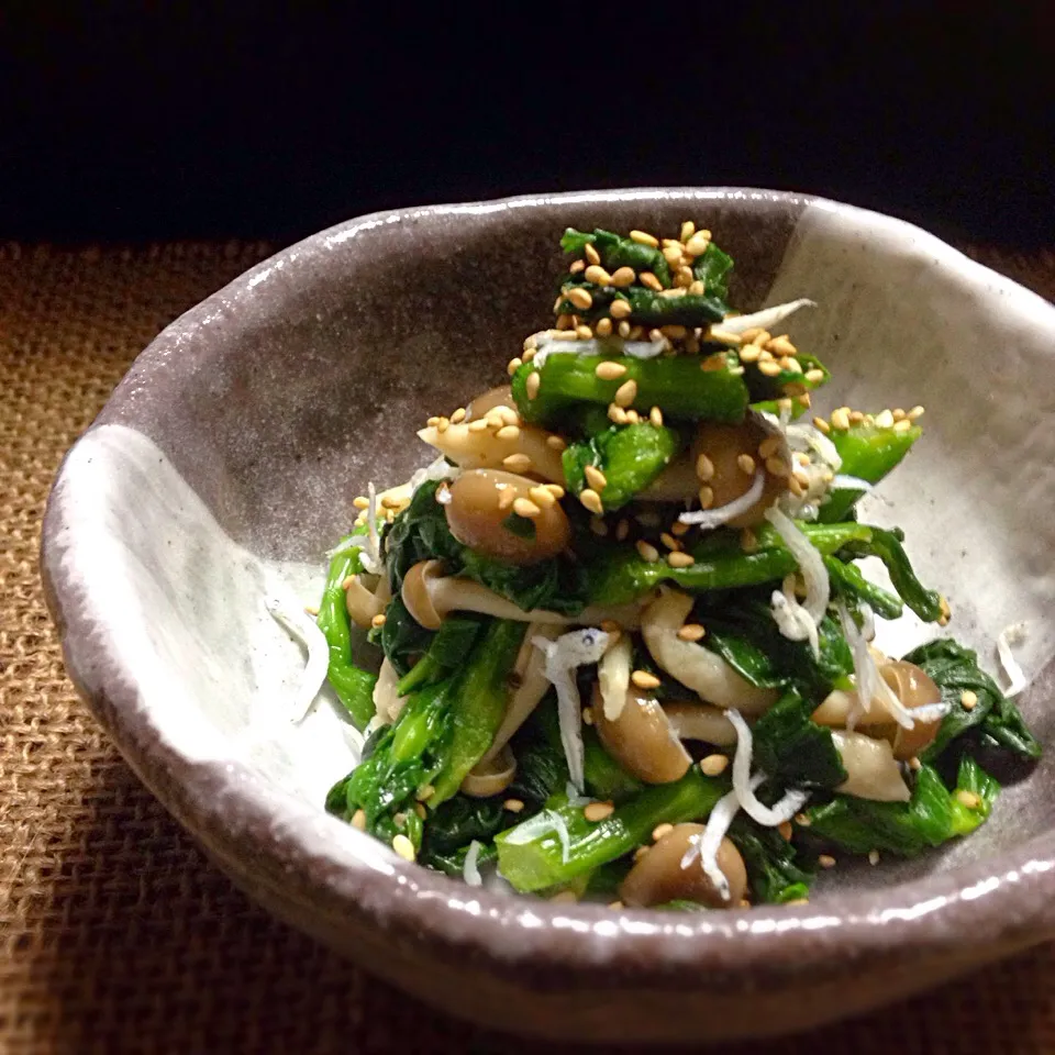 シラスとしめじと菜花の酢の物|あいさん