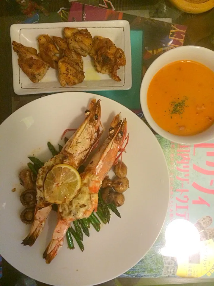 Baked Prawns with Buttered Asparagus and Mushroom|Kath Kanekoさん