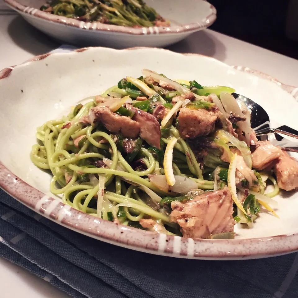 ネギとサバ缶、レモンのパスタ|麻紀子さん