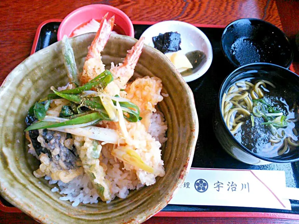 天丼　茶そば　ごま豆腐　お漬け物|裕子さん