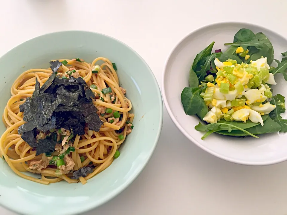 linguine with tuna and boiled egg salad|morikumiさん