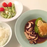 stuffed pepper, celery salad sesame sauce|morikumiさん