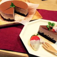 ＊ホワイトとチョコの3層のムースケーキ＊