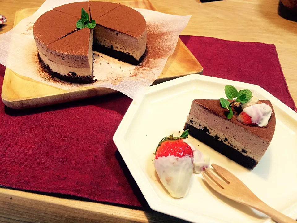 ＊ホワイトとチョコの3層のムースケーキ＊|ちょこあや＊*さん