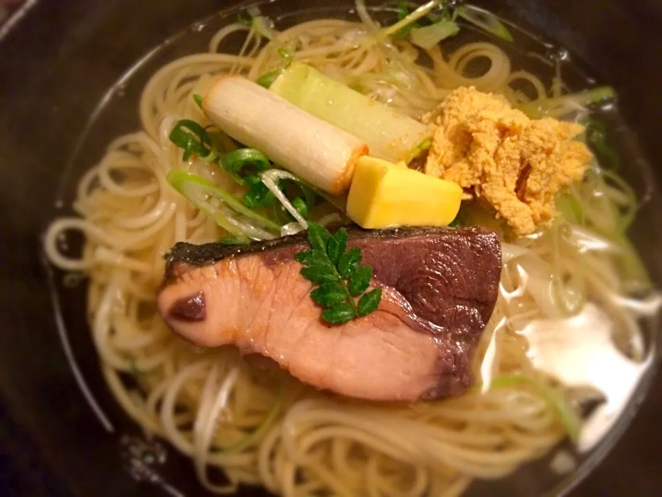 天然の鰤照りバター温めん|半田手延べそうめんの店 阿波や壱兆さん