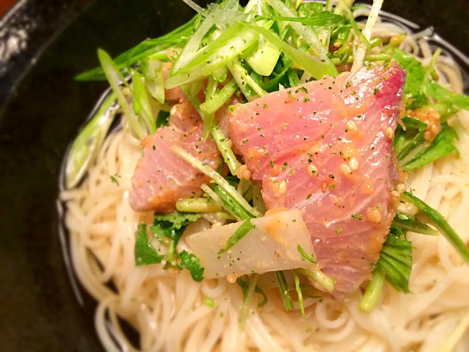 鰤の味噌和えそうめん3|半田手延べそうめんの店 阿波や壱兆さん