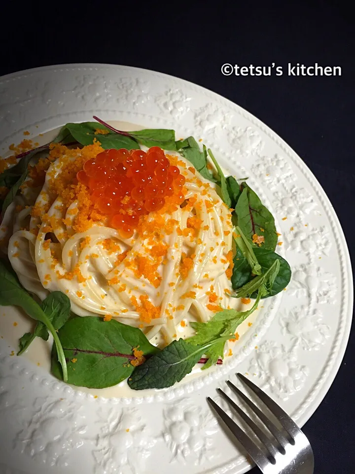 オヤジ特製☆ イクラ＆カラスミのクリームパスタ♪ 旨いよ⤴︎😋|TETSU♪😋さん