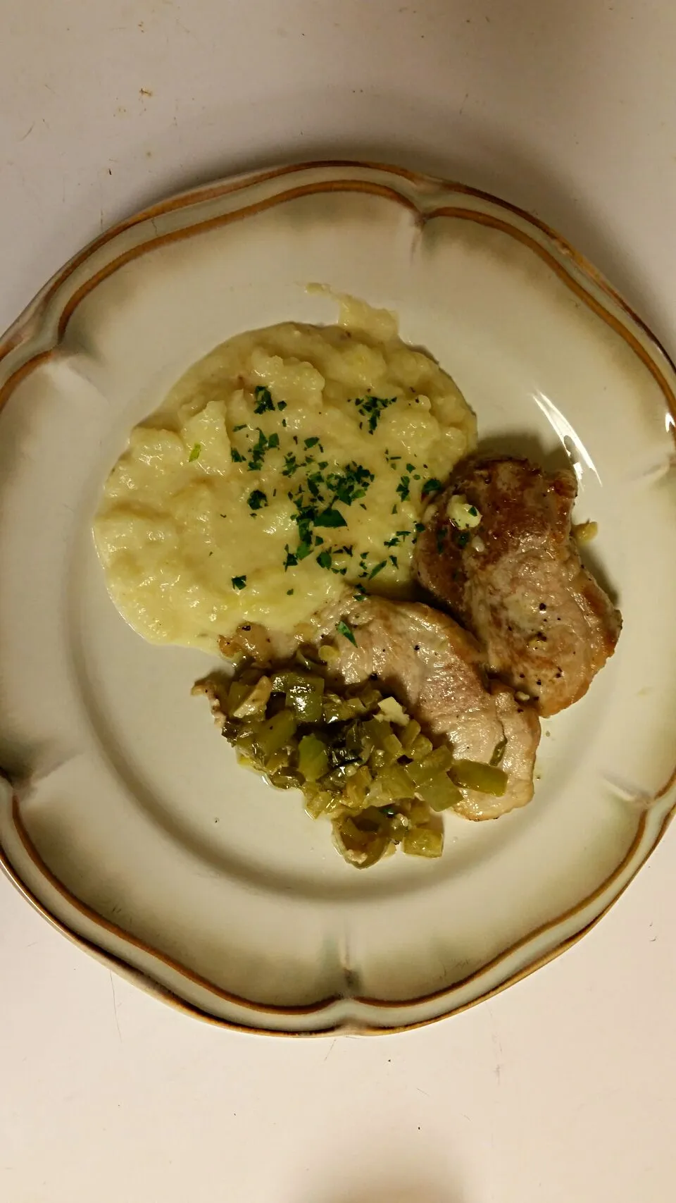 marinated pork chops pan Fried with mashed Sweet potato|Joshua Dean Dilleshawさん