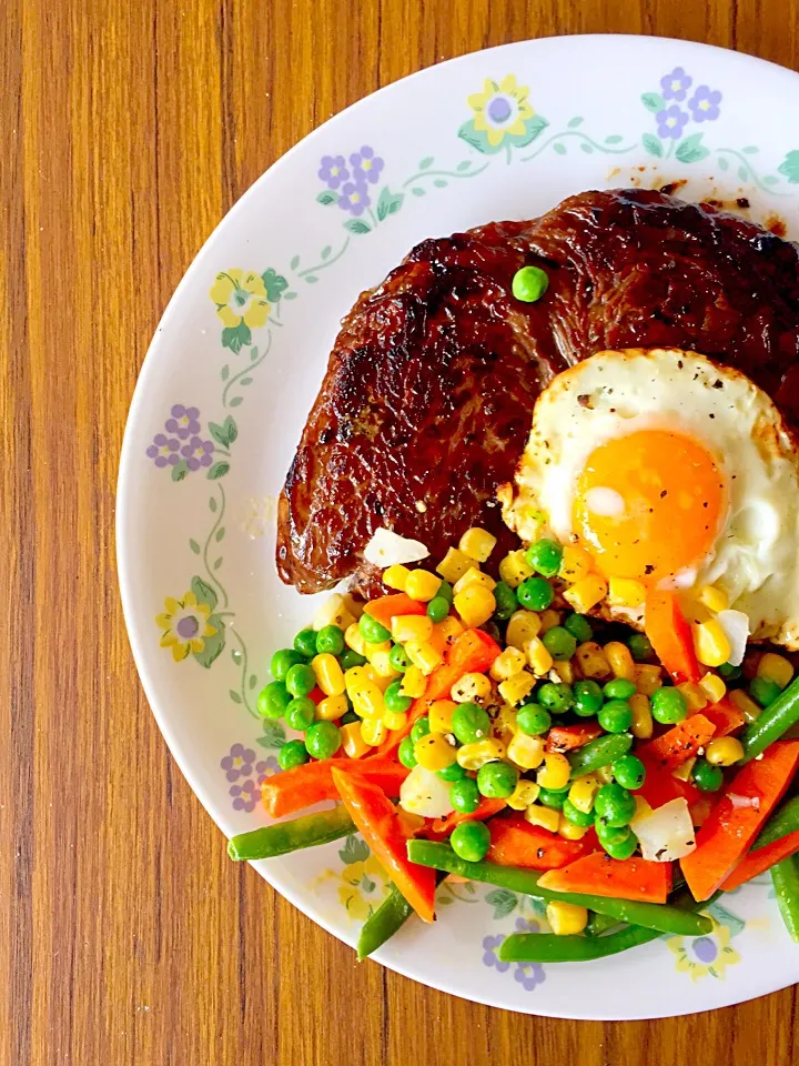 Scotch fillet, veges and egg for lunch|captn_ryoriCakeさん