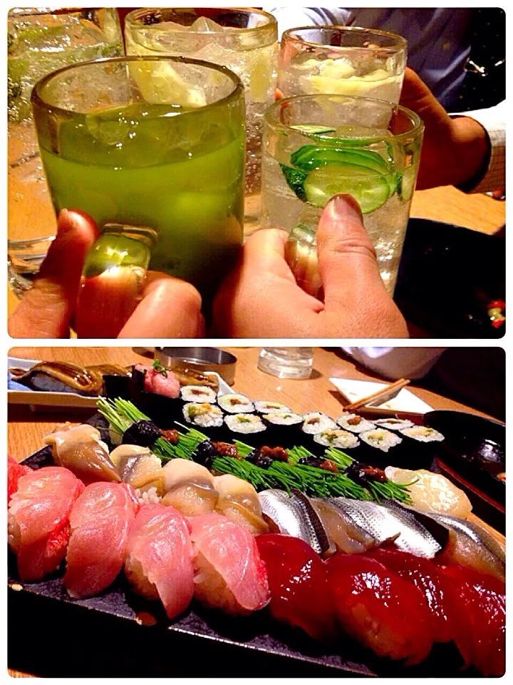 Snapdishの料理写真:寿司サワーとカッパサワーで乾杯「寿司 まんぼう」@野毛は4軒目|shikaさん