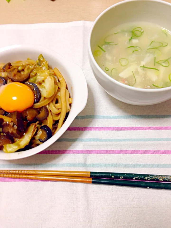 豆腐あんかけスープ◇みそ焼きうどん！|ほのかさん