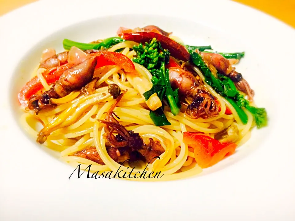 Firefly squid,anchovy&field mustard pasta|Masakiさん