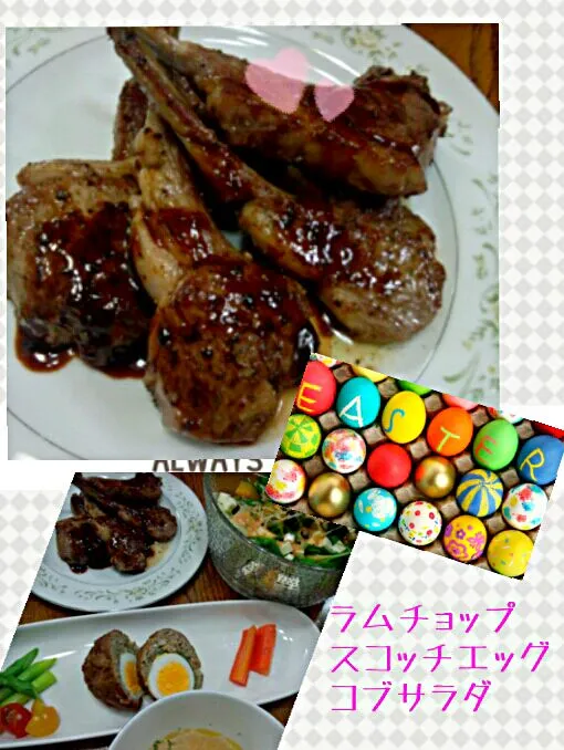 Lamb chop,Scotch egg,Cobb salad|Rogerinaさん