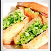 春キャベツとカルトフェルブロートで、話題の「沼サン」風。Sandwich of cheese, bacon, cabbage, and grain mustardrd sauce