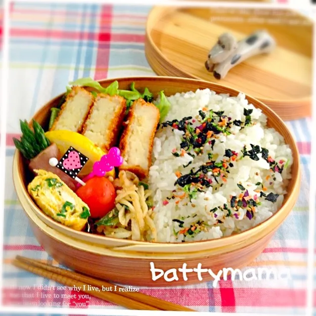 Snapdishの料理写真:コロッケ&切り干し大根と胡瓜のごま和え弁当〜♡battymamaの節約しても美味しいお弁当♡|ばってぃーまま＠♪さん