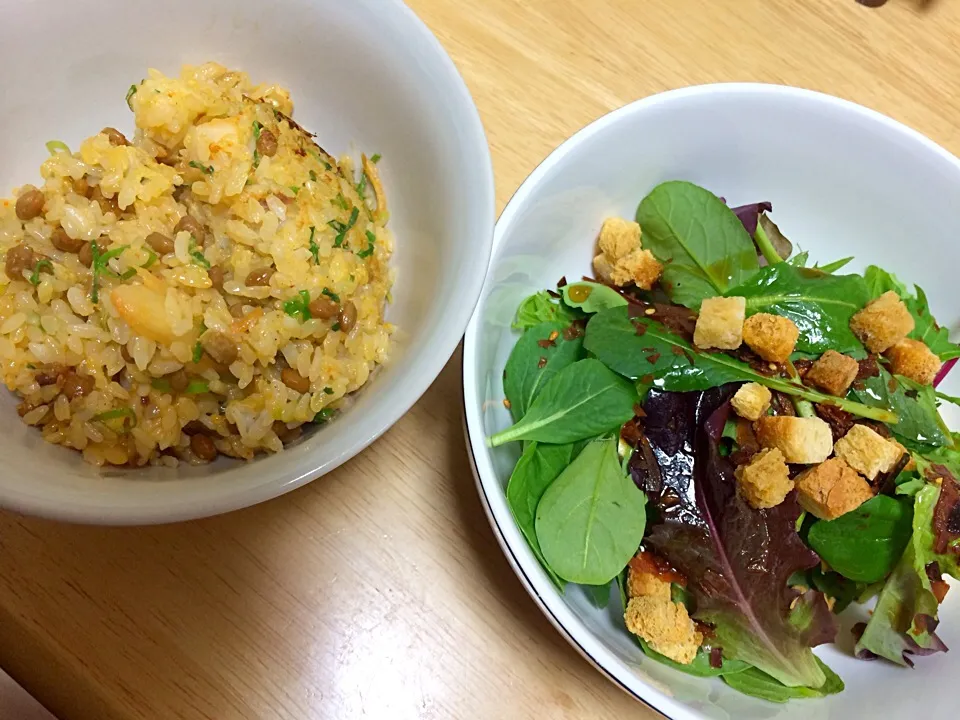 納豆キムチ炒飯 ＆ 豆腐サラダ|いのちい👑さん