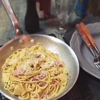 たけのこのカルボナーラスパゲティ/Bamboo shoot carbonara spaghetti