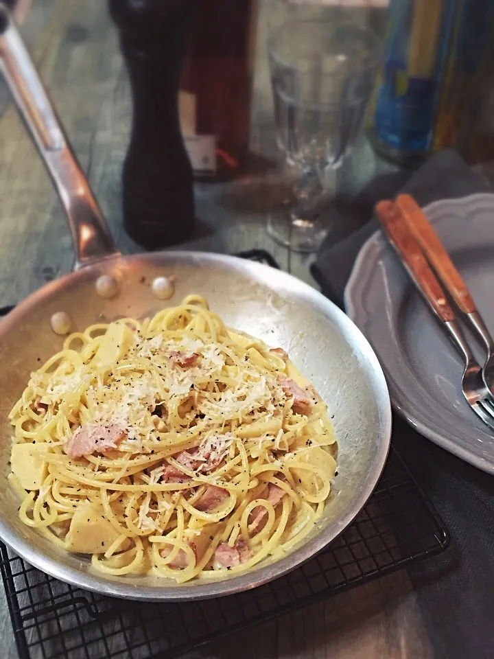 たけのこのカルボナーラスパゲティ/Bamboo shoot carbonara spaghetti|rick chanさん