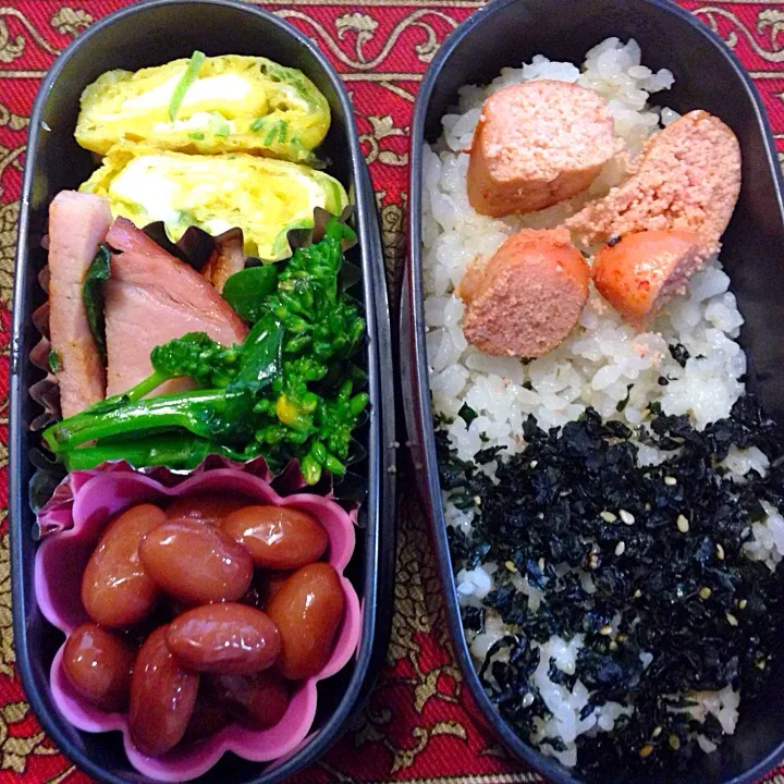 ハムとはなっこりーのソテーと焼き明太子弁当|もえさん