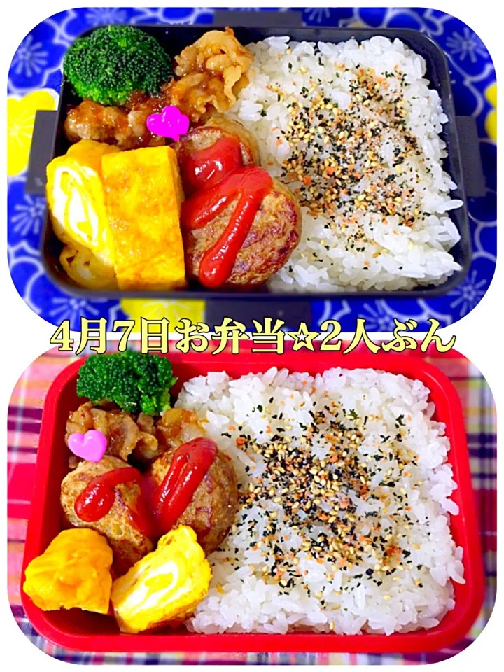 Snapdishの料理写真:4月7日お弁当2人ぶん🌸|つんさん