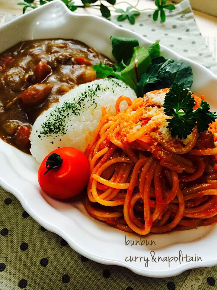 カレー&ナポリタン合盛り♡|ハナたなさん