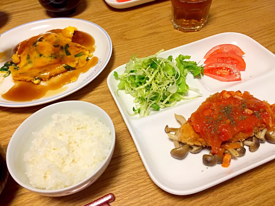 ニラ玉&メカジキのフライ トマトソースがけ|ほぶまりさん