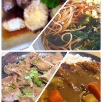 チーズ入り焼き肉おにぎりとわかめ蕎麦、牛タンねぎ焼きとビーフカツカレーです‼️|sugimotokazuhitoさん